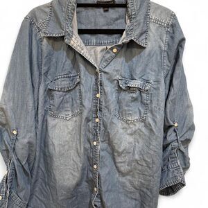 Lane Bryant Women's Blue Button Down Western Denim Jean Long Sleeve Shirt